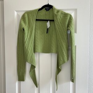 Magaschoni Lime Green Cashmere Cable Knit Women's wrap Sweater, new with tags